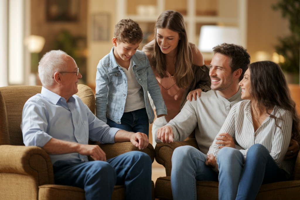 famille-salon-personne-agee-fauteuil