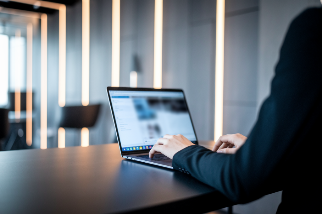 personne-bureau-moderne-ecran-flou